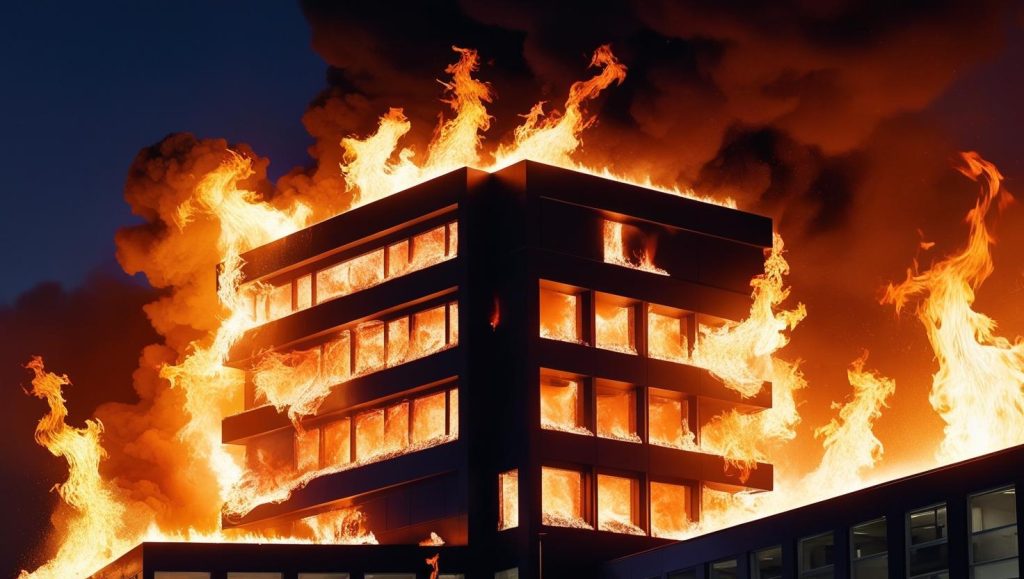 Incendio propagándose por una empresa